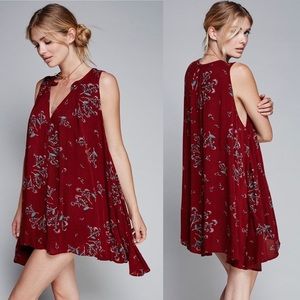 Free People Red Floral Tree Swing Tunic Dress